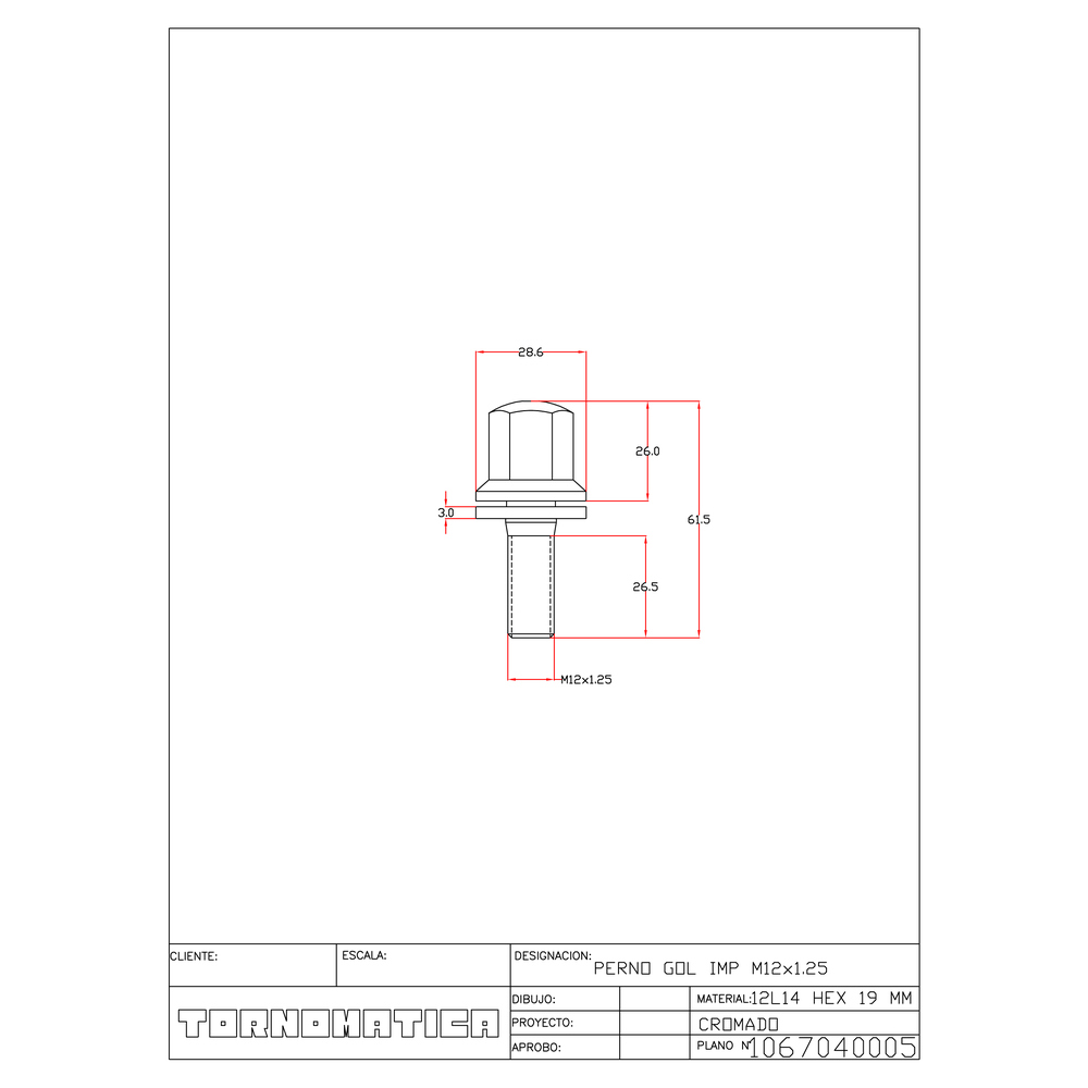 Perno Gol imp. M12×1,25
